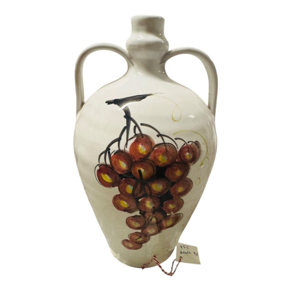 Hand-Painted Italian Ceramic Vase With Grape Design By Biolli & Tomasco